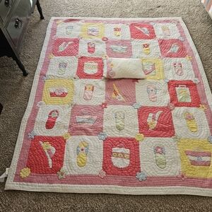 Pottery Barn Kids Girl's Patchwork Quilt 66×82 Twin Size Blanket & Pillow Set
